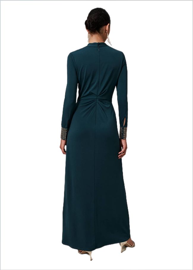  Shanelle Embellished Cuff Maxi Dress Peacock Green 221041852