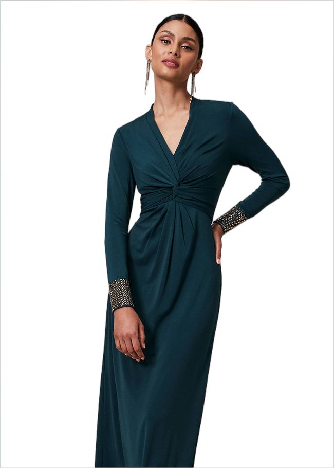  Shanelle Embellished Cuff Maxi Dress Peacock Green 221041852