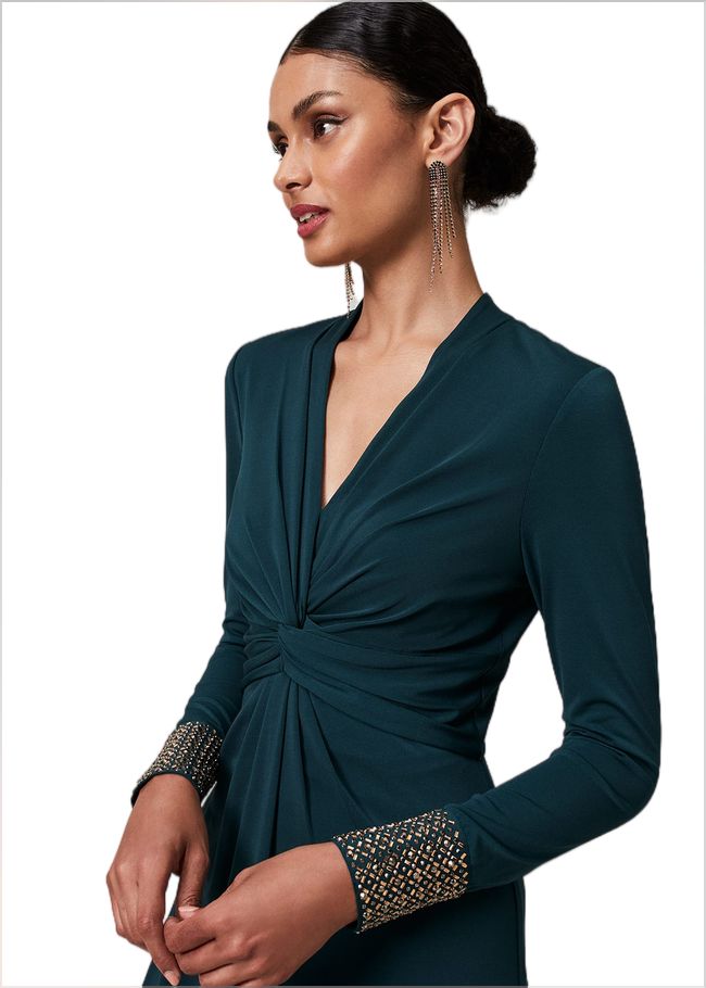  Shanelle Embellished Cuff Maxi Dress Peacock Green 221041852