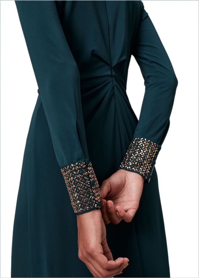  Shanelle Embellished Cuff Maxi Dress Peacock Green 221041852