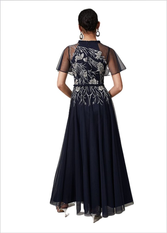  Zena Beaded Tulle Maxi Dress Navy/Silver 221042032