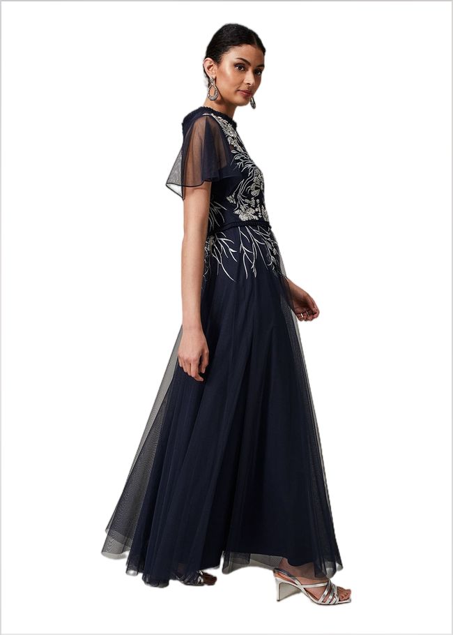  Zena Beaded Tulle Maxi Dress Navy/Silver 221042032