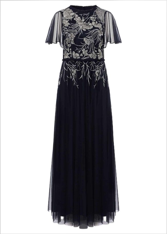  Zena Beaded Tulle Maxi Dress Navy/Silver 221042032