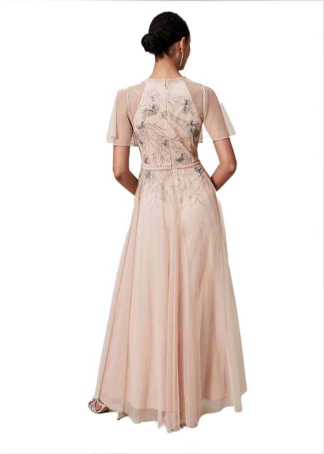  Zena Beaded Tulle Maxi Dress Pale Pink/Silver 221043676