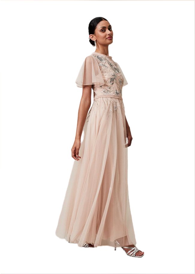  Zena Beaded Tulle Maxi Dress Pale Pink/Silver 221043676