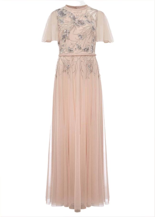  Zena Beaded Tulle Maxi Dress Pale Pink/Silver 221043676