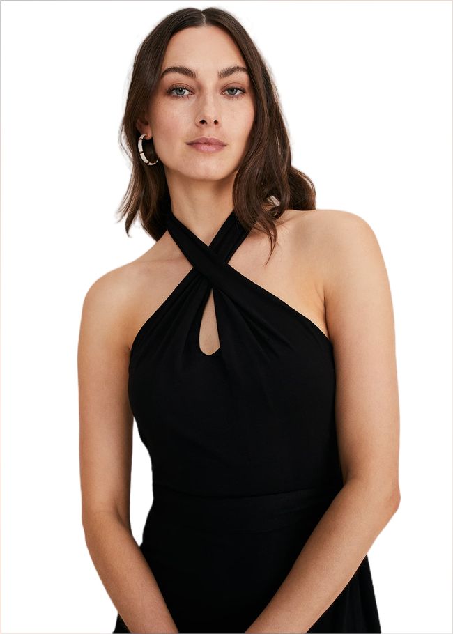  Valeria Jersey Halter Neck Dress Black 221046050