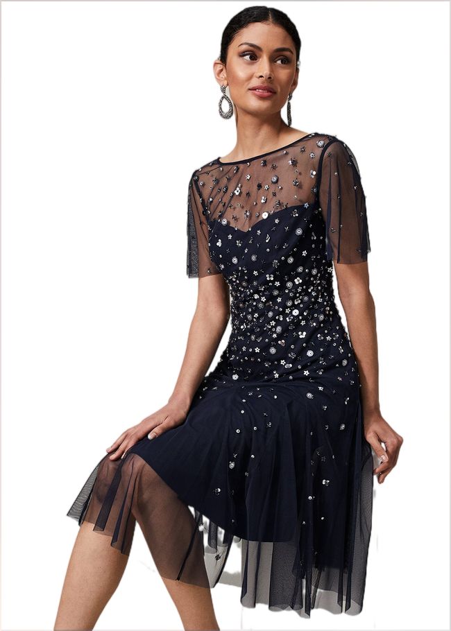  Molly Sequin Midi Dress Navy/Silver 221048032