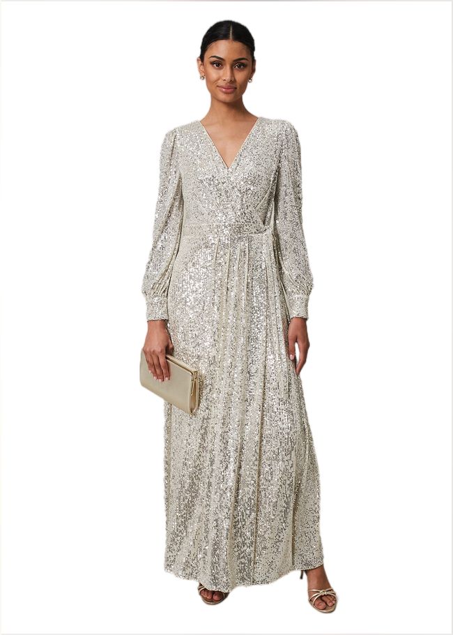  Amily Sequin Maxi Dress Silver 221051065