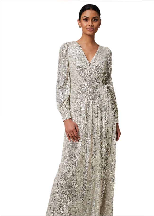  Amily Sequin Maxi Dress Silver 221051065