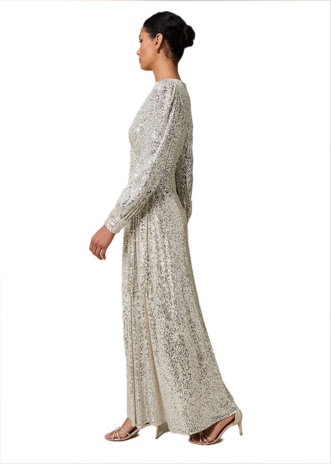  Amily Sequin Maxi Dress Silver 221051065