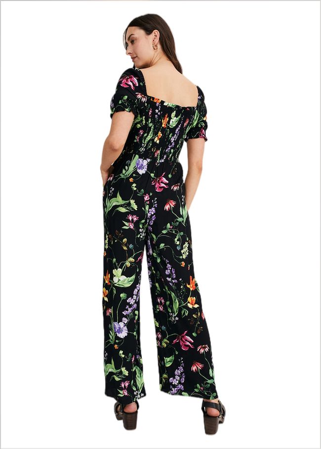  Zaylah Floral Shirred Waist Jumpsuit Black 221057050