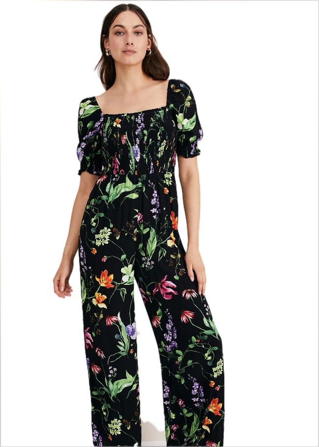  Zaylah Floral Shirred Waist Jumpsuit Black 221057050