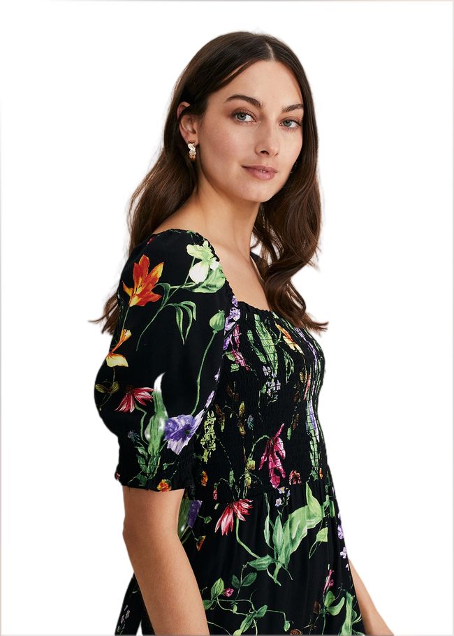  Zaylah Floral Shirred Waist Jumpsuit Black 221057050