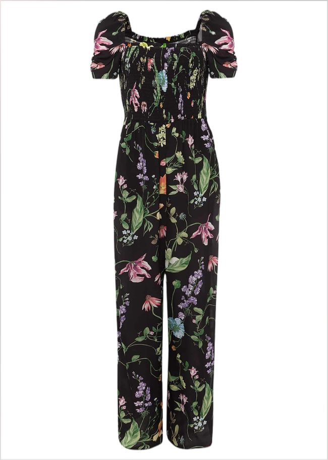  Zaylah Floral Shirred Waist Jumpsuit Black 221057050