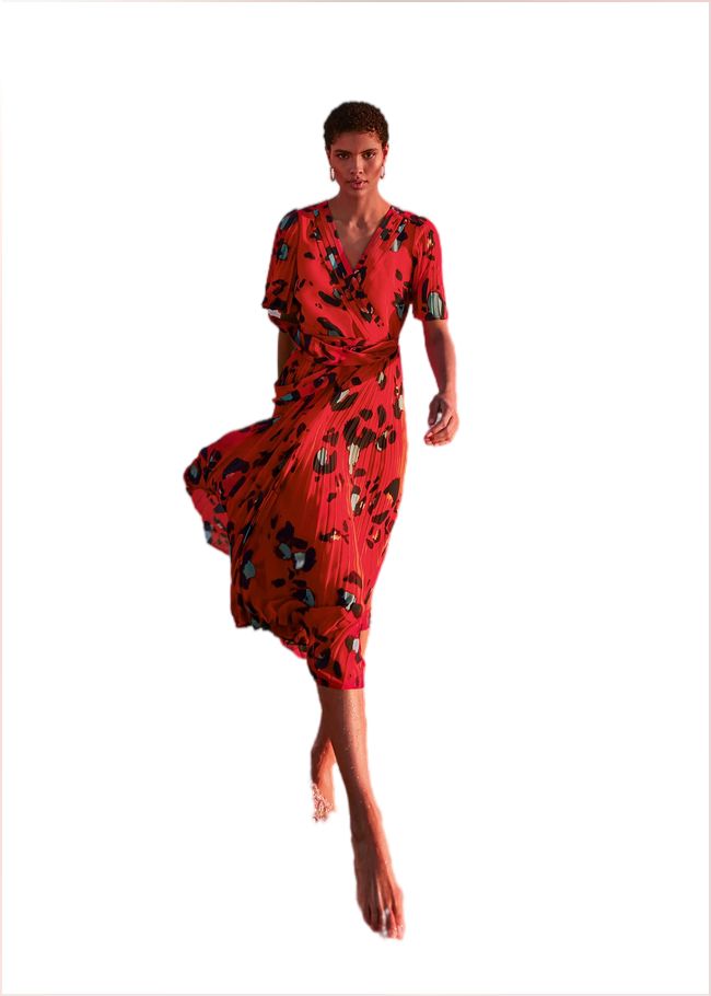  Kendall Butterfly Print Pleated Midi Dress Vermillion/multi 221058172