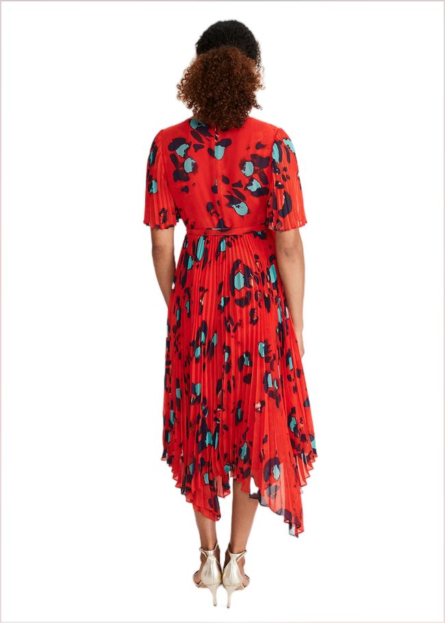  Kendall Butterfly Print Pleated Midi Dress Vermillion/multi 221058172