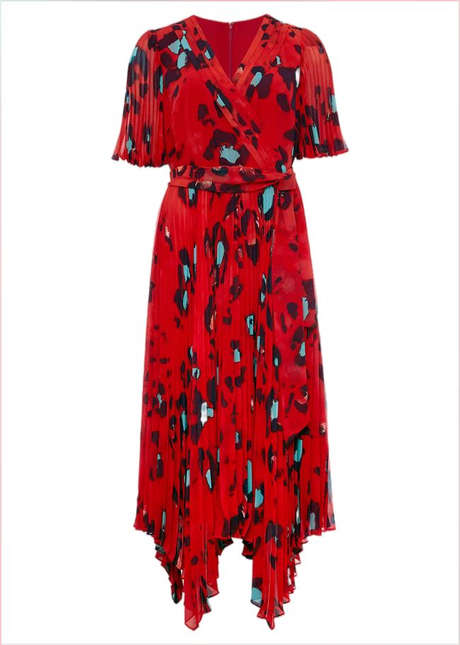  Kendall Butterfly Print Pleated Midi Dress Vermillion/multi 221058172