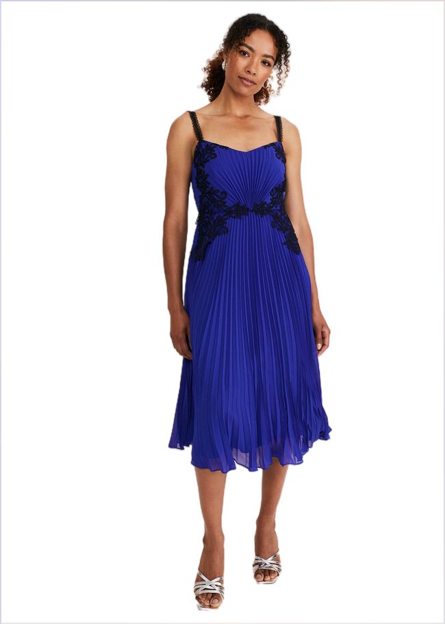  Tiffany Lace Pleated Midi Dress Cobalt 221060751