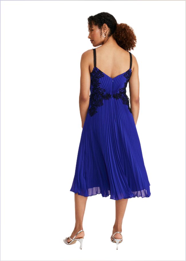  Tiffany Lace Pleated Midi Dress Cobalt 221060751