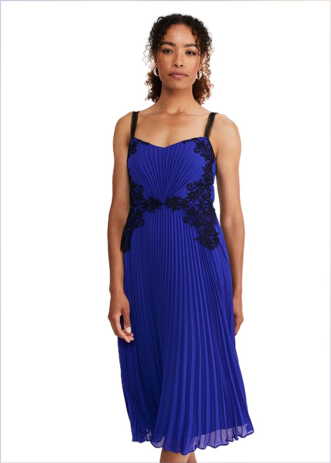  Tiffany Lace Pleated Midi Dress Cobalt 221060751