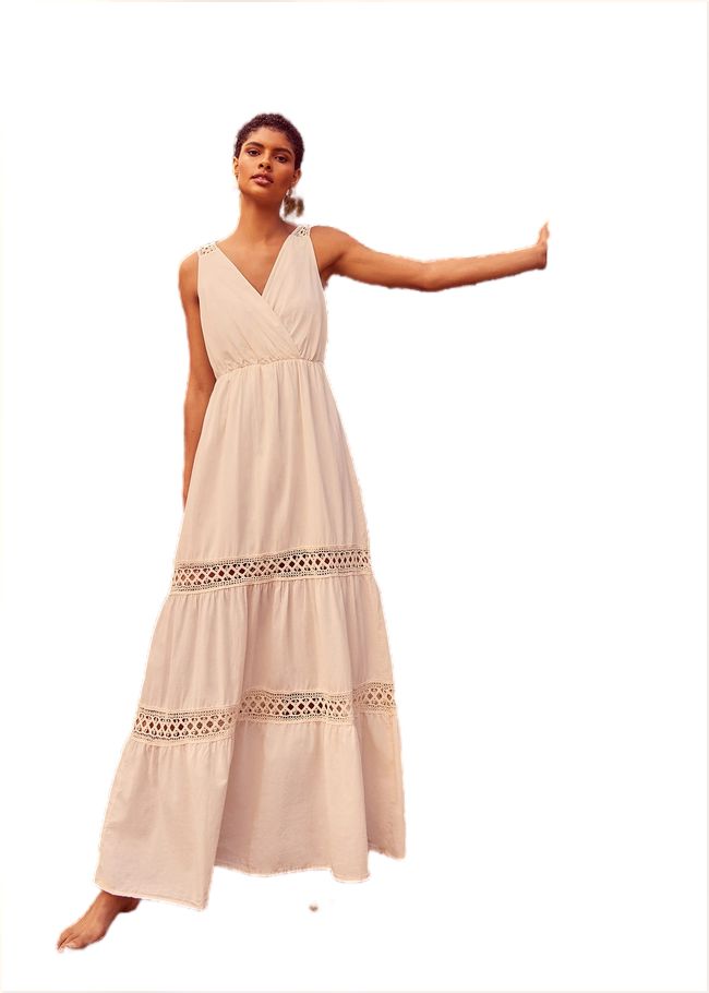  Mai Broderie Lace Maxi Dress Ivory 221061106