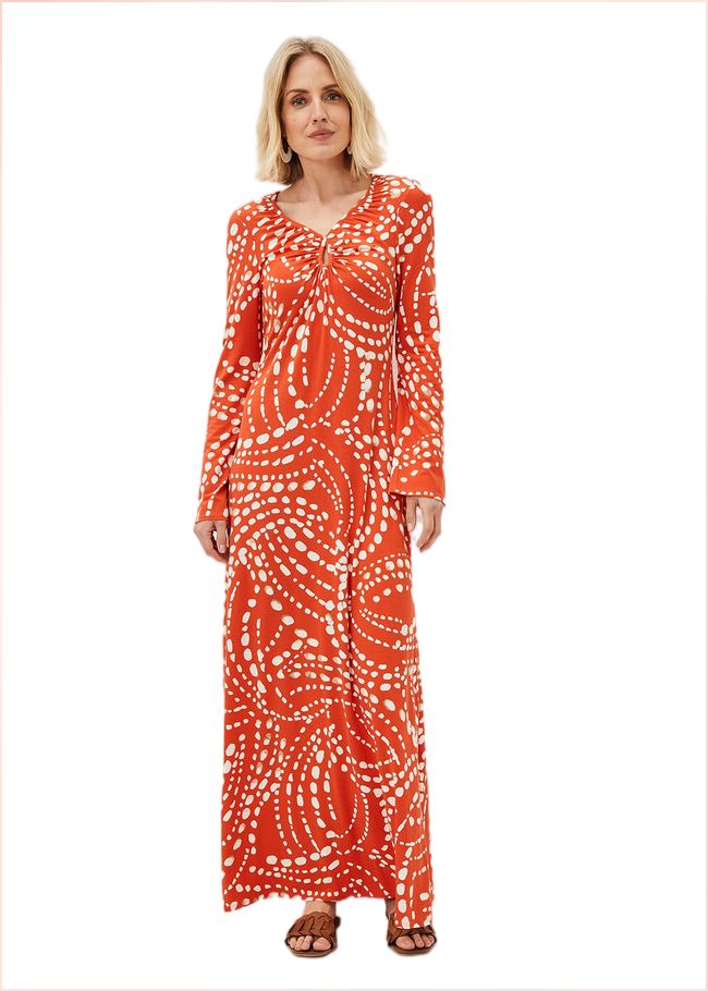  Ayla Spot Print Midi Dress Burnt Orange 221066062