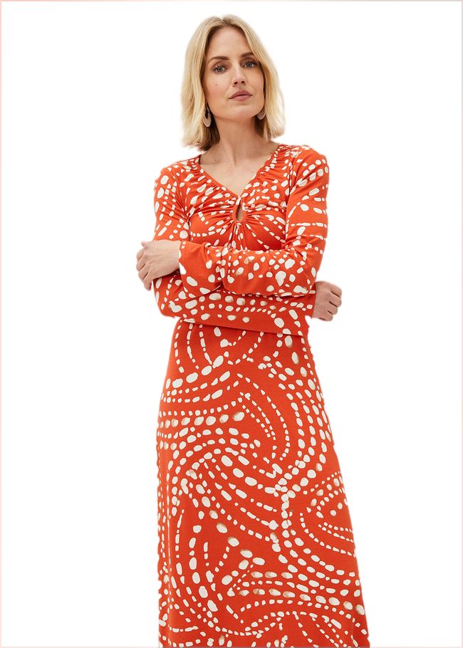  Ayla Spot Print Midi Dress Burnt Orange 221066062