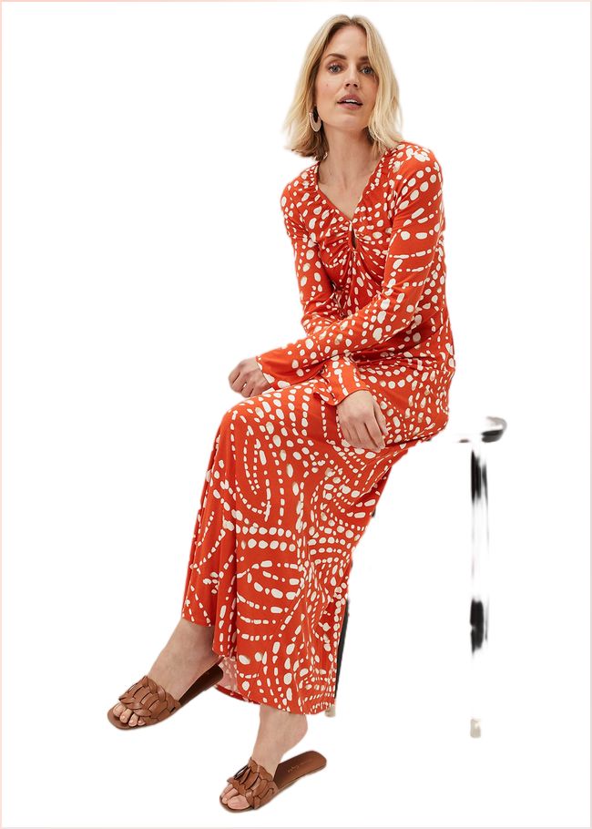  Ayla Spot Print Midi Dress Burnt Orange 221066062