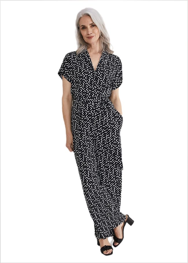  Paige Abstract Print Wide Leg Jumpsuit Navy/Ivory 221080287