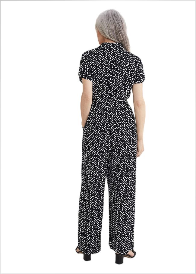  Paige Abstract Print Wide Leg Jumpsuit Navy/Ivory 221080287