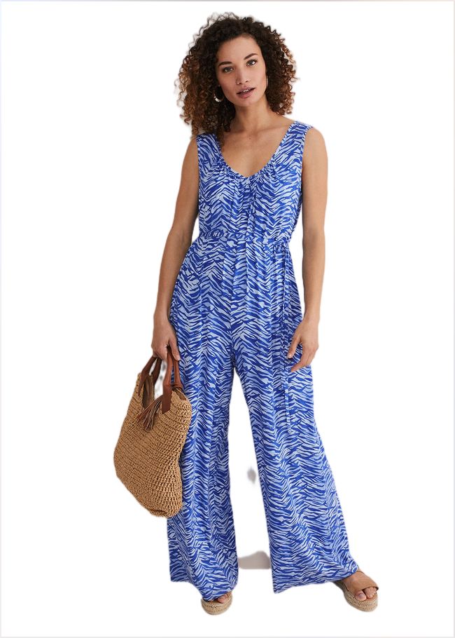  Juliana Zebra Print Jersey Jumpsuit Blue 221081408