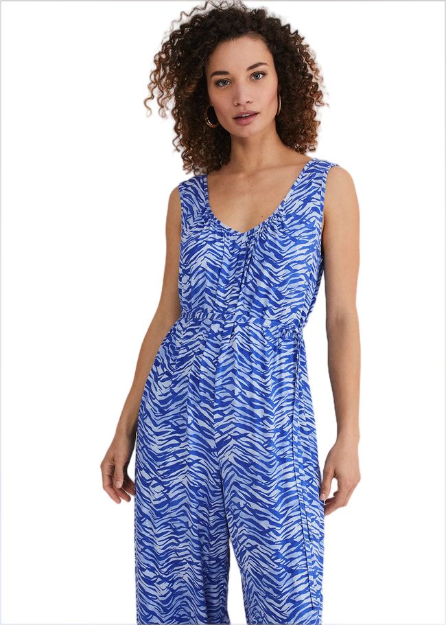  Juliana Zebra Print Jersey Jumpsuit Blue 221081408