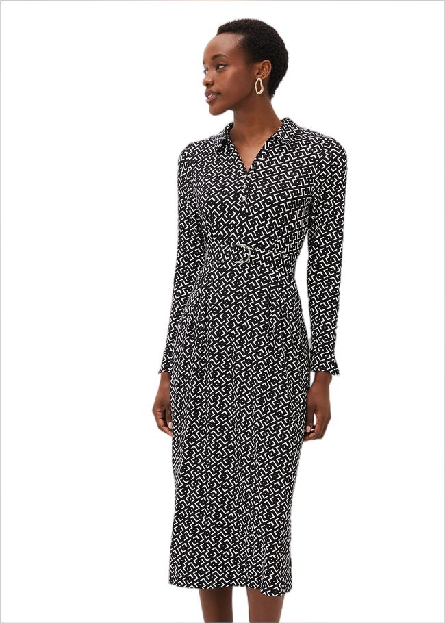  Teigan Abstract Print Midi Dress Black/Ivory 221084230