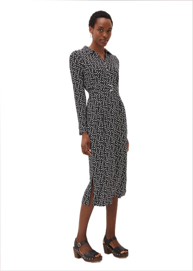  Teigan Abstract Print Midi Dress Black/Ivory 221084230