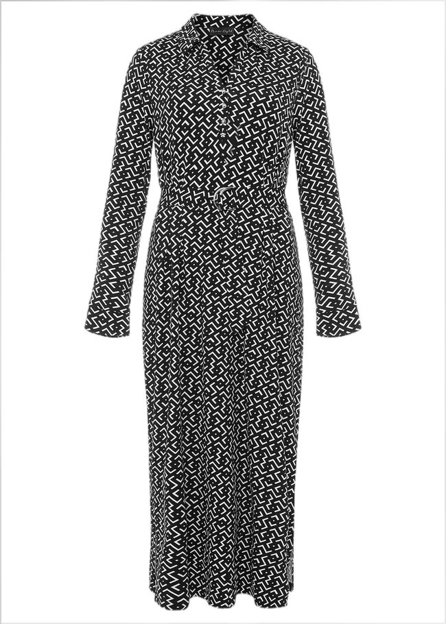  Teigan Abstract Print Midi Dress Black/Ivory 221084230