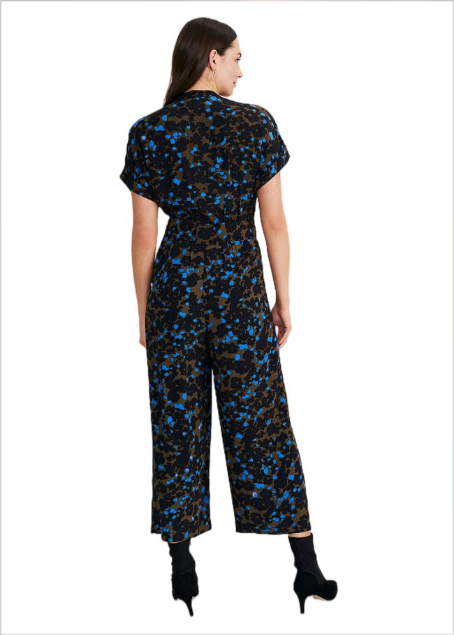  Nell Floral Wide Leg Jumpsuit Khaki/Blue 221090007