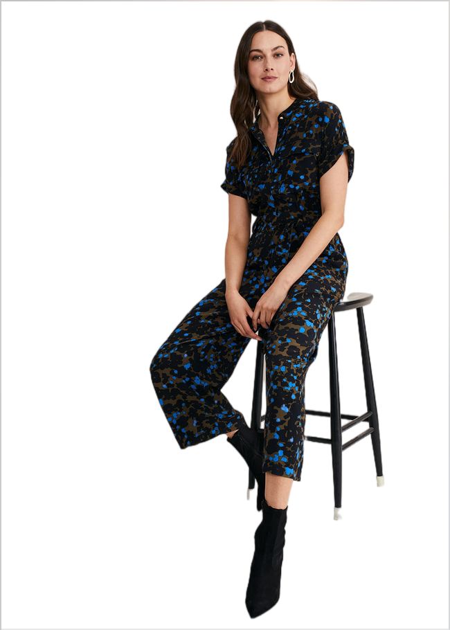  Nell Floral Wide Leg Jumpsuit Khaki/Blue 221090007