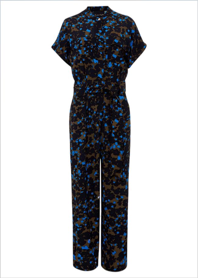  Nell Floral Wide Leg Jumpsuit Khaki/Blue 221090007