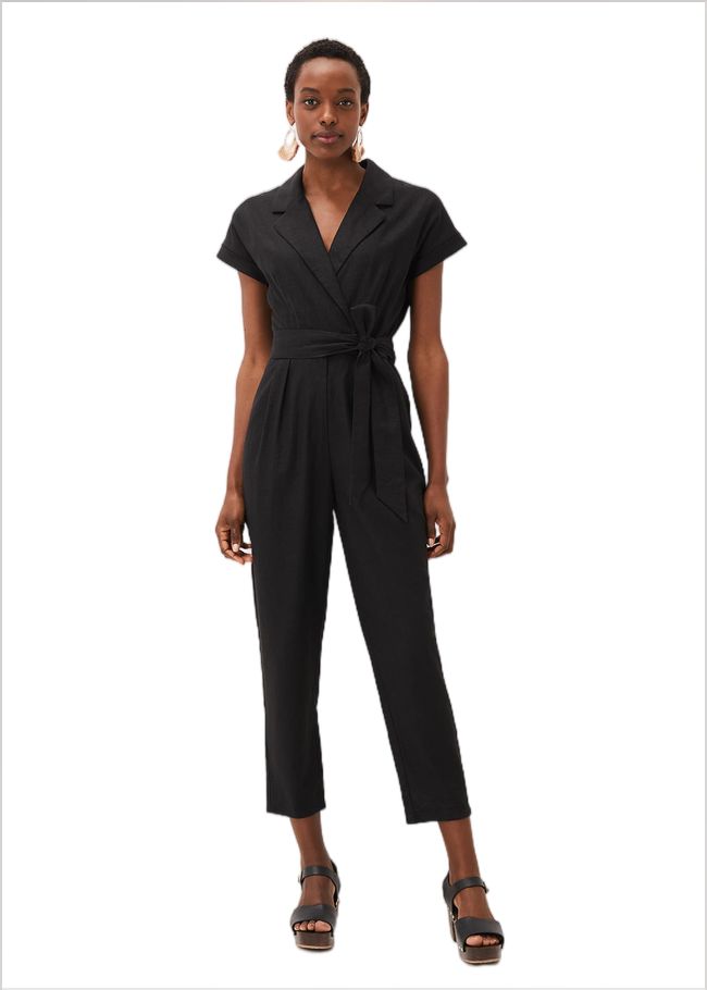  Spencer Linen Wide Leg Jumpsuit Black 221095050