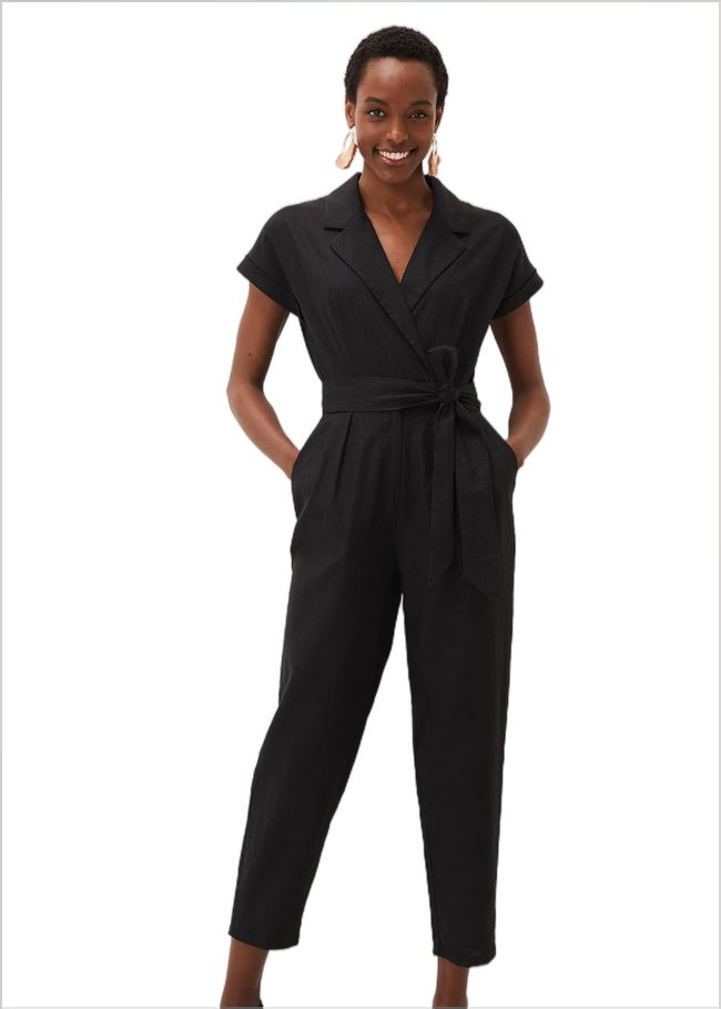  Spencer Linen Wide Leg Jumpsuit Black 221095050