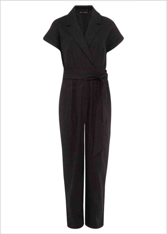  Spencer Linen Wide Leg Jumpsuit Black 221095050