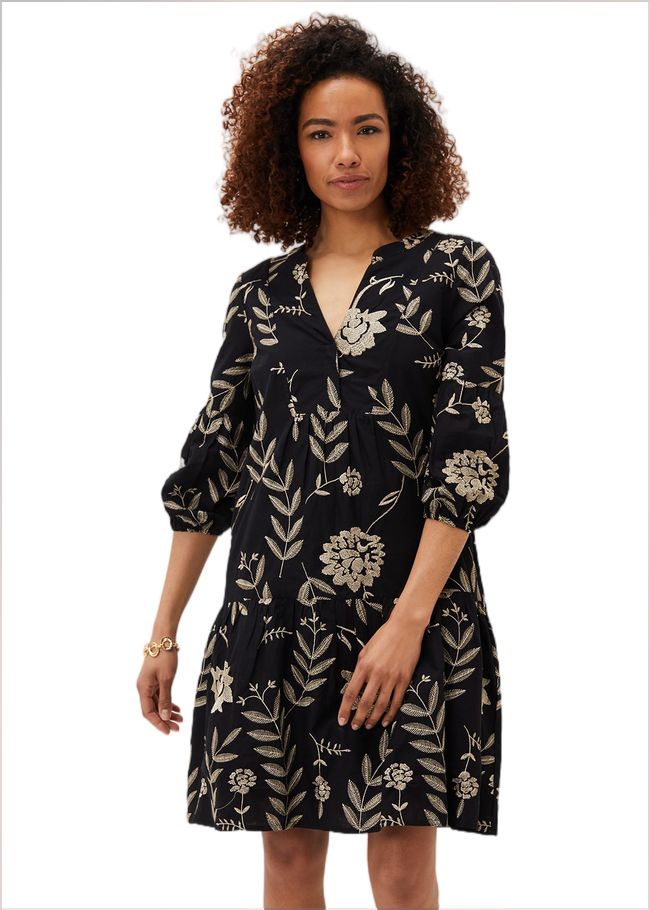  Gina Embroidered Dress Black/Stone 221100920