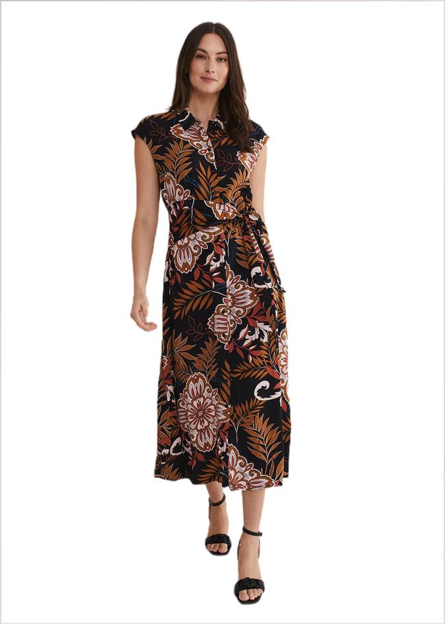  Estelle Paisley Tie Waist Dress Black/Multi 221102492