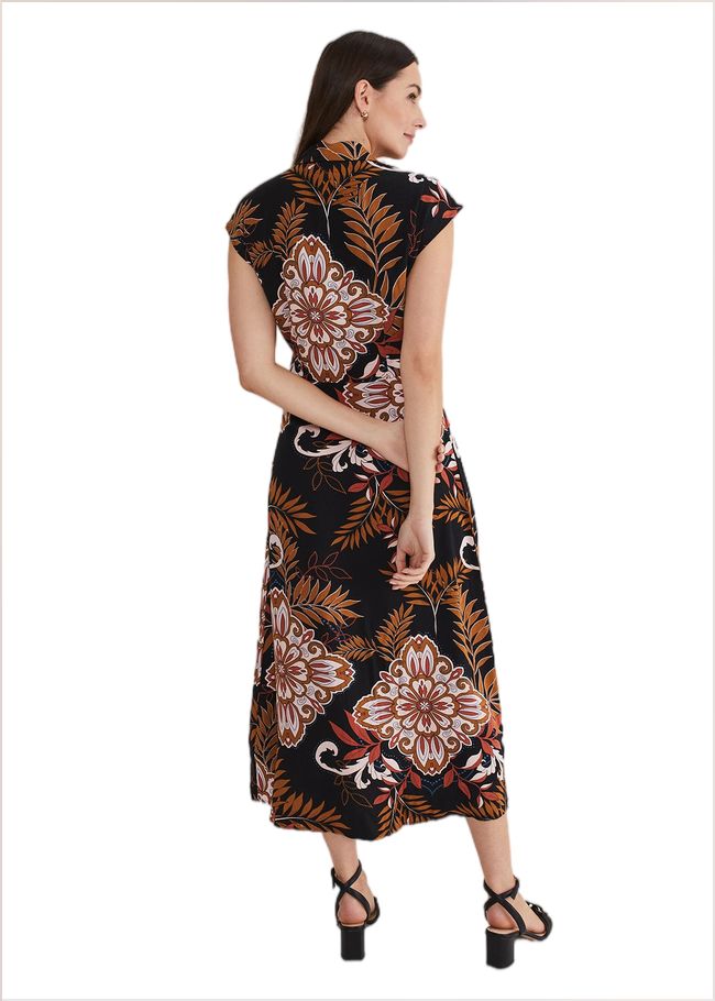  Estelle Paisley Tie Waist Dress Black/Multi 221102492