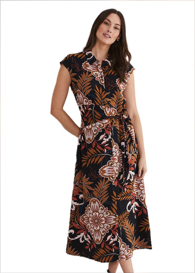  Estelle Paisley Tie Waist Dress Black/Multi 221102492