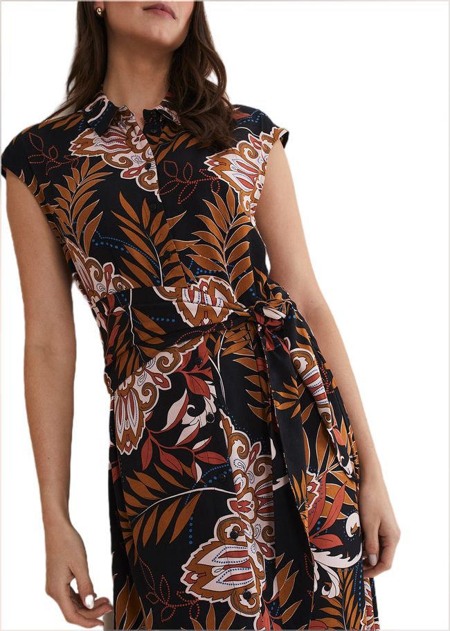  Estelle Paisley Tie Waist Dress Black/Multi 221102492