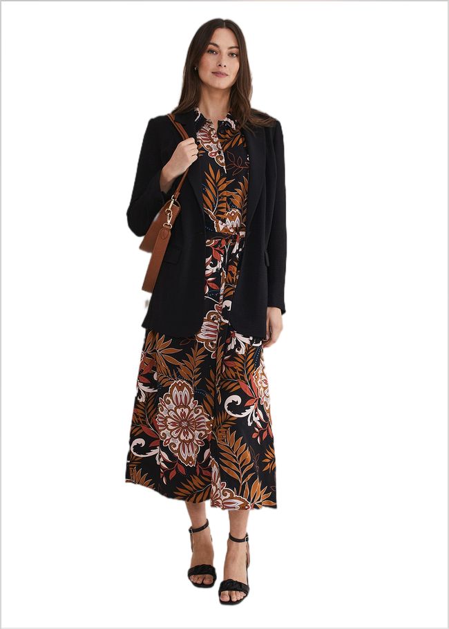  Estelle Paisley Tie Waist Dress Black/Multi 221102492