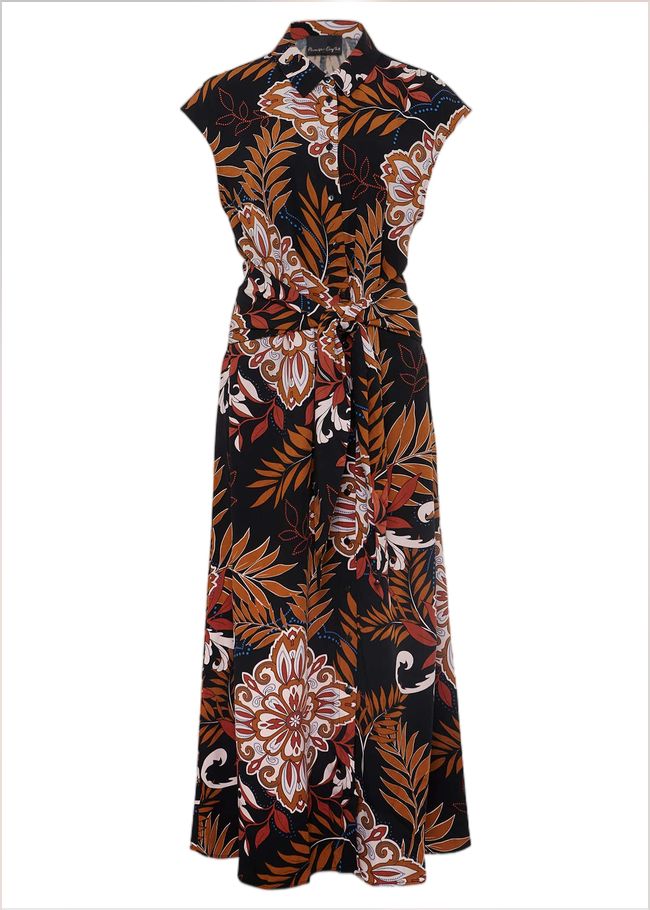  Estelle Paisley Tie Waist Dress Black/Multi 221102492