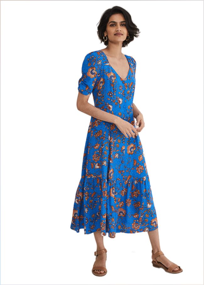  Adriel Paisley Midi Dress Blues/Orange 221103135